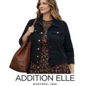 24W Black Denim 3/4 Sleeve Jacket from Addition-Elle